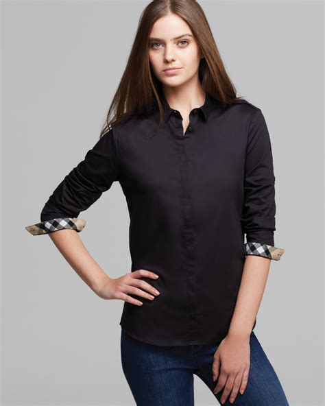 black burberry shirt women's|black Burberry button up shirt.